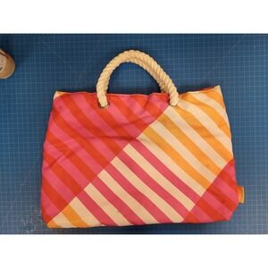 Clinique Tote Bag Pink‎ Orange Stripe Beach Bag Rope Handle Travel Carryall